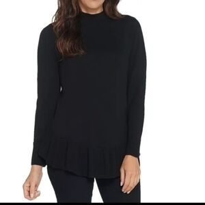 Isaac Mizrahi Live Mock Neck Long Sleeve Black Peplum Top Size Small